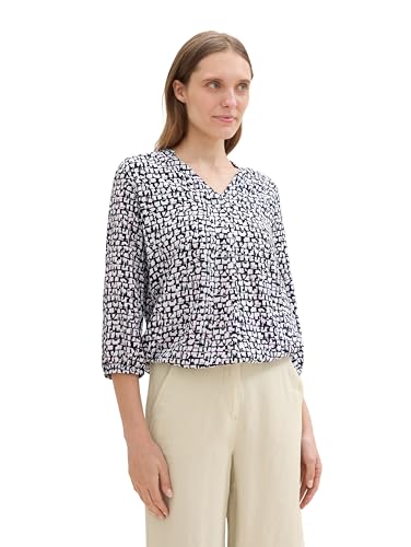 TOM TAILOR Damen 1043197 Bluse mit Muster & V-Ausschnitt, 36136-Navy Tile Design, 34 von TOM TAILOR