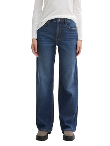 TOM TAILOR Wide Leg Jeans mit High Waist, Used Dark Stone Blue Denim, 31/32 von TOM TAILOR