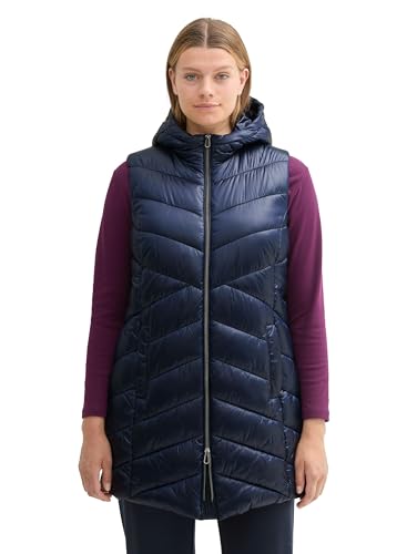 TOM TAILOR Damen 1043579 Plussize Lange Steppweste mit Kapuze, 10668-Sky Captain Blue, 48 von TOM TAILOR