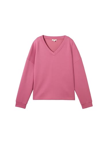 TOM TAILOR Damen 1043690 Sweatshirt mit V-Ausschnitt, 16348-Pink Velvet, L von TOM TAILOR