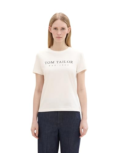 TOM TAILOR Damen 1043695 Basic T-Shirt mit Logo-Print, 10315-Whisper White, XX-Large von TOM TAILOR