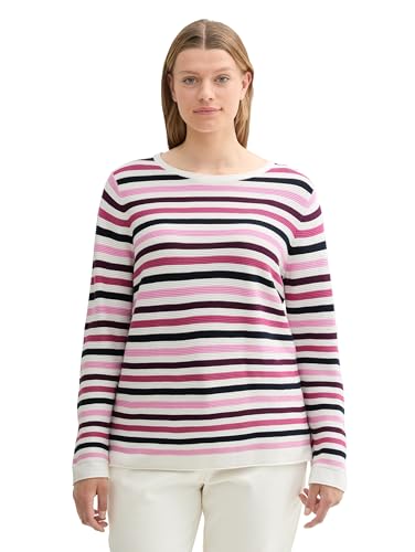 TOM TAILOR Damen Plussize Strickpullover aus Bio-Baumwolle, 36210 - Berry Knit Stripe Design, 52 von TOM TAILOR