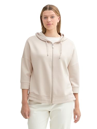 TOM TAILOR Damen 1043759 Plussize Sweatjacke mit Kapuze, 12365-Dusty Beige, 50 Grande von TOM TAILOR
