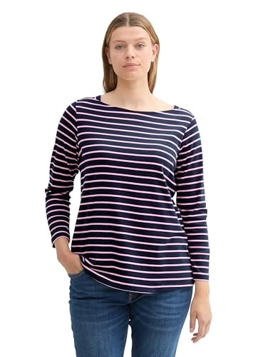 TOM TAILOR Damen Plussize Longsleeve mit Streifenmuster, 36128 - Powder Rose Navy Stripe, 44 von TOM TAILOR