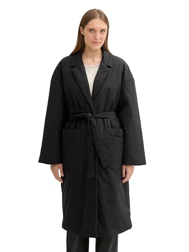 TOM TAILOR Damen 1043824 Steppmantel mit Gürtel, 14482-Deep Black, L von TOM TAILOR