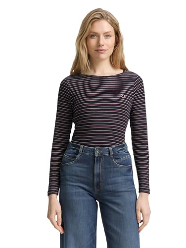 TOM TAILOR Damen 1044468 Longsleeve T-Shirt, 39320-Blue Red Multicolor Stripe, XXL von TOM TAILOR