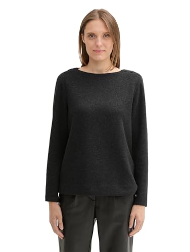 TOM TAILOR Damen 1044582 Cosy Sweatshirt mit Knöpfen, 30281-Evident Anthracite Melange, 50 von TOM TAILOR