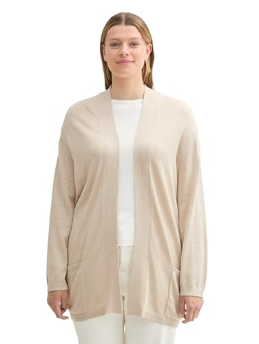 TOM TAILOR Damen 1044773 Plussize Basic Cardigan Strickjacke, 25955-Dusty Beige Melange, 48 Größen von TOM TAILOR