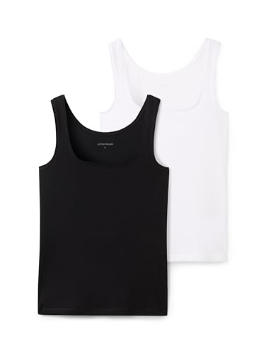 TOM TAILOR Damen 1044789 Basic Top im Doppelpack, 14482-Deep Black, Large von TOM TAILOR