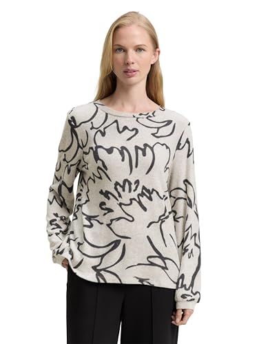 TOM TAILOR Damen 1044923 Longsleeve T-Shirt, 38855-Flower Print On Melange, S von TOM TAILOR