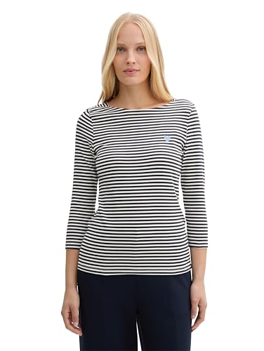 TOM TAILOR Damen 1045535 T-Shirt, 37370 - Offwhite Navy Regular Stripe, S EU von TOM TAILOR