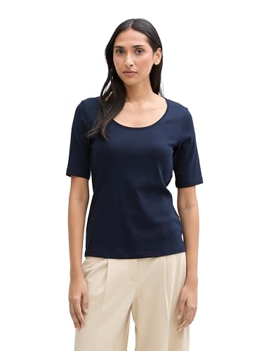 TOM TAILOR Langarmshirt mit Knopf-Details, beige Offwhite Regular Stripe, S von TOM TAILOR