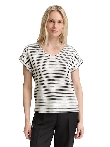 TOM TAILOR Damen 1046411 T-Shirt, 37997-Offwhite Navy Structure, XXL von TOM TAILOR
