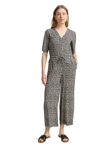 TOM TAILOR Damen 1046425 Jumpsuit, 38117-Abstract Black Grid Design, 46 von TOM TAILOR