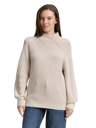 TOM TAILOR Damen 1047670 Pullover, 38704-Soft Taupe Rib Structure, M von TOM TAILOR