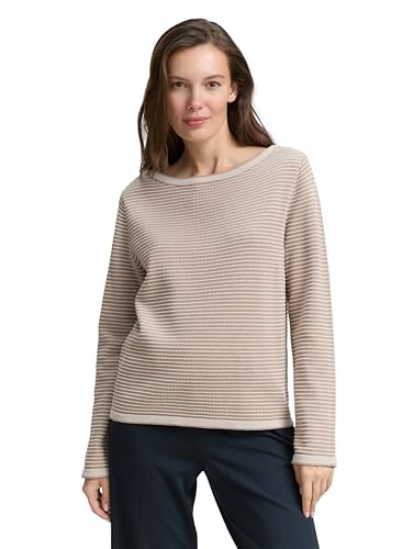 TOM TAILOR Damen 1047681 Pullover, 38705-Soft Taupe Bubble Knit Stripe, L von TOM TAILOR
