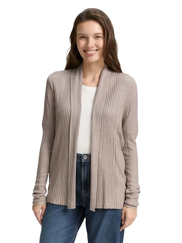 TOM TAILOR Damen 1047688 Cardigan Strickjacke, 38330-Soft Taupe Melange, XL von TOM TAILOR