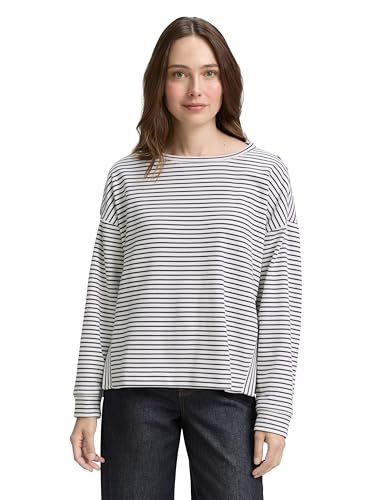 TOM TAILOR Damen 1047719 Sweatshirt, 38843-Eclipse Blue Offwhite Stripe, S von TOM TAILOR