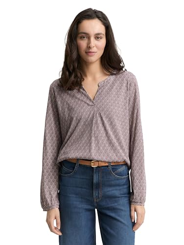 TOM TAILOR Damen 1047745 Longsleeve T-Shirt, 38406-Red Geometric Minimal Design, M von TOM TAILOR