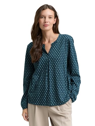 TOM TAILOR Damen 1047745 Longsleeve T-Shirt, 38407-Teal Geometric Minimal Design, M von TOM TAILOR