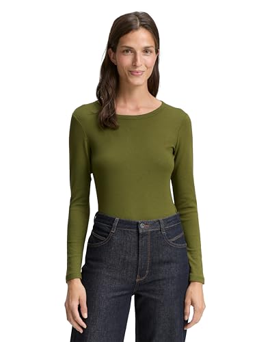 TOM TAILOR Damen 1047760 Longsleeve T-Shirt, 38802-Deep Ivy Green, XXL von TOM TAILOR