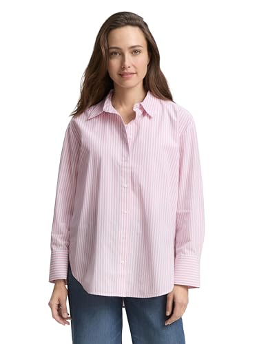 TOM TAILOR Damen 1048319 Bluse, 38654-Mid Pink White Small Stripe, 44 von TOM TAILOR