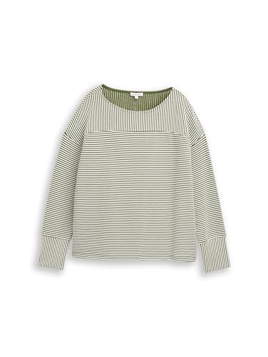 TOM TAILOR Damen 1048496 Sweatshirt, 38990-Ivy Green Offwhite Stripe, S von TOM TAILOR