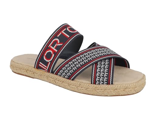 TOM TAILOR Damen 5397804 Flacher Slipper, Navy White Red, 41 EU von TOM TAILOR