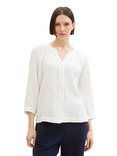 TOM TAILOR Damen Basic Bluse mit Ballonärmeln, Whisper White, 36 von TOM TAILOR