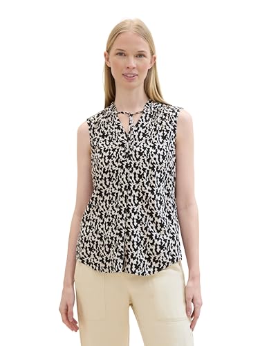 TOM TAILOR Damen Basic Bluse mit Rüschen-Detail am Kragen, black small abstract design, 42 TOM TAILOR Damen Basic Bluse mit Rüschen-Detail am Kragen, black small abstract design, 42 von TOM TAILOR