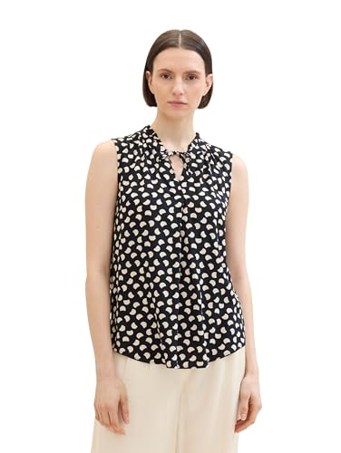 TOM TAILOR Damen Basic Bluse mit Rüschen-Detail am Kragen, navy halfmoon dot design, 32 von TOM TAILOR