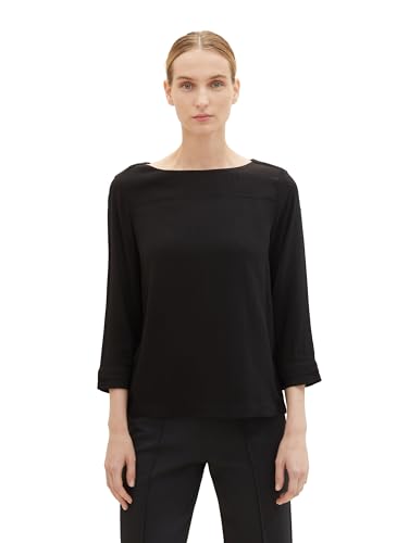 TOM TAILOR Damen Basic Bluse mit Rundhalsausschnitt, deep black, 40 von TOM TAILOR