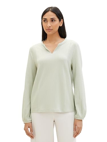 TOM TAILOR Damen Basic Bluse mit Streifen, 34914 - Desert Green White Thin Stripe, XS von TOM TAILOR