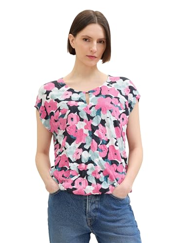 TOM TAILOR Damen Basic Blusen-Shirt mit Allover-Print, pink colorful floral design, XXXL von TOM TAILOR