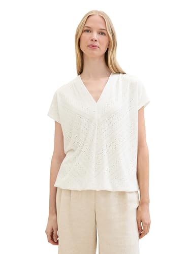 TOM TAILOR Damen Basic Blusen-Shirt mit Lochstickerei-Details, Whisper White, S von TOM TAILOR