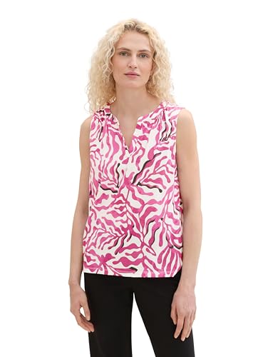 TOM TAILOR Damen Basic Blusen-Top mit Allover-Print, pink cut palmtree design, XXL von TOM TAILOR