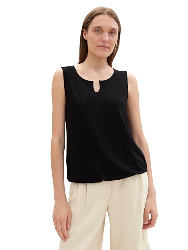 TOM TAILOR Damen Basic Blusen-Top mit Jacquard Struktur, deep black, XS von TOM TAILOR