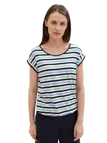 TOM TAILOR Damen Basic Blusen-Top mit Muster, blue shades stripe, XXS von TOM TAILOR