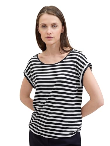 TOM TAILOR Damen Basic Blusen-Top mit Muster, navy offwhite stripe, XXS von TOM TAILOR