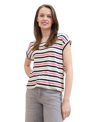 TOM TAILOR Damen Basic Blusen-Top mit Muster, pink navy stirpe design, XXL von TOM TAILOR