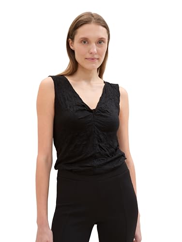 TOM TAILOR Damen Basic Blusen-Top mit zerknitterter Struktur, deep black, M von TOM TAILOR