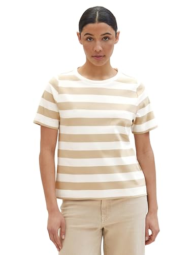 TOM TAILOR Damen Basic Boxy T-Shirt mit Streifen, 34899 - Beige Offwhite Stripe, XXXL von TOM TAILOR