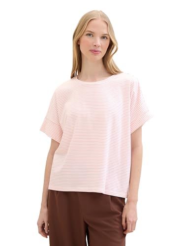 TOM TAILOR Damen Basic Boxy T-Shirt mit Streifen, offwhite pink stripe, XXS von TOM TAILOR