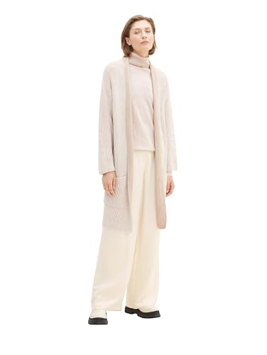 TOM TAILOR Damen Basic Cardigan Strickjacke , offwhite beige plaited rib, M von TOM TAILOR