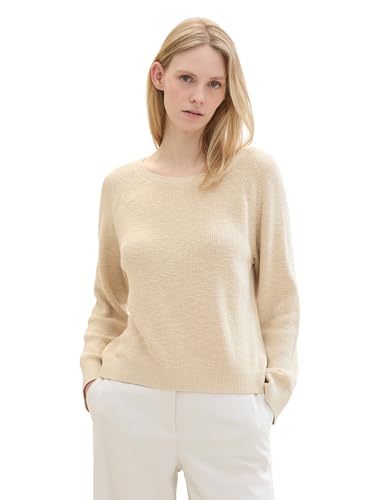 TOM TAILOR Damen Basic Cropped Strickpullover mit Ripp, summer beige, XL von TOM TAILOR