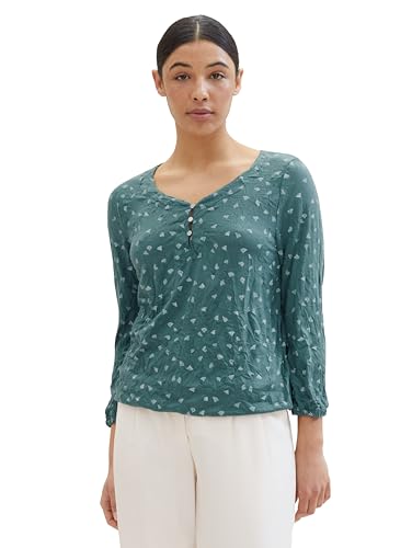 TOM TAILOR Damen Basic Henley-Bluse mit Print, 34800 - Green Minimal Print, XXS von TOM TAILOR