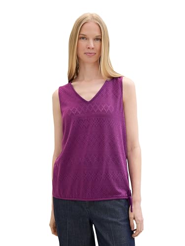 TOM TAILOR Damen Basic Jacquard Top mit Lochstickerei , dark orchid, M von TOM TAILOR