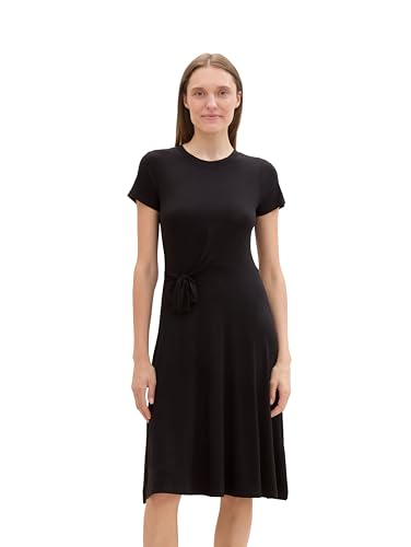 TOM TAILOR Damen Basic Jersey Kleid mit Knoten Detail, deep black, 40 von TOM TAILOR