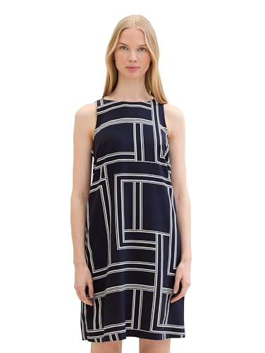 TOM TAILOR Damen Basic Kleid mit Allover Print, navy geometric design, 38 von TOM TAILOR