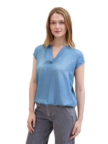 TOM TAILOR Damen Basic Kurzarm-Blus im Denim-Look, Clean Mid Stone Blue Denim, 38 von TOM TAILOR
